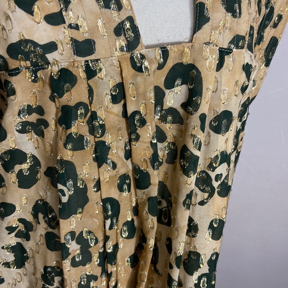 Smythe Animal Print Smock Top Gold Metallic Blouse V- Neck - Picture 4 of 7